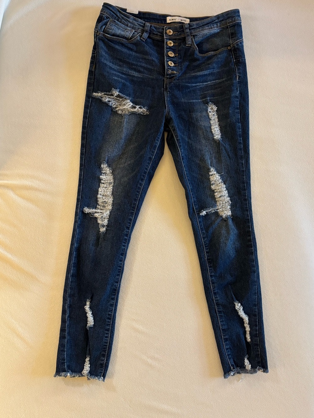 Almost Famous Blue Distressed Skinny Jeans Size 7 Juniors